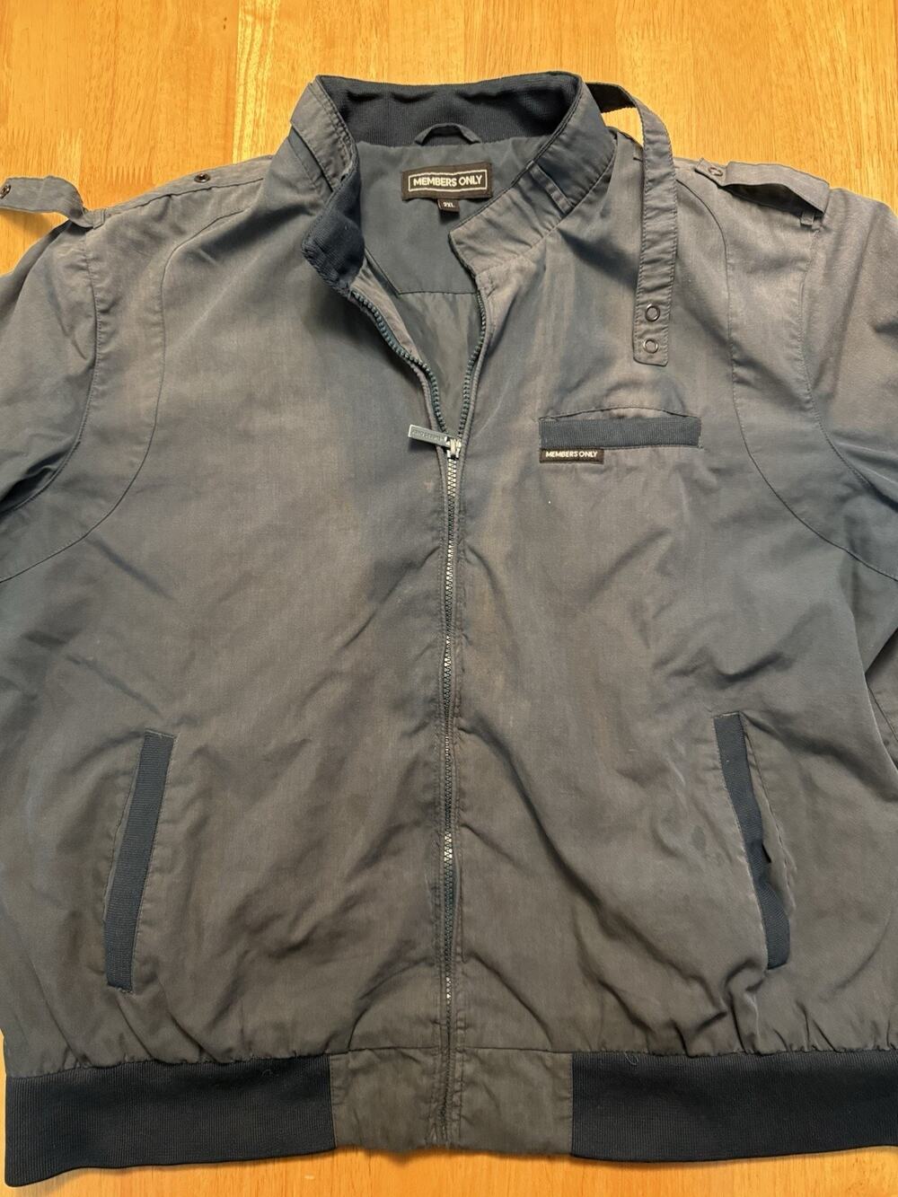 Members Only Mens 2XL Black Racer Jacket Bomber Windbreaker Epaulets Full Zip